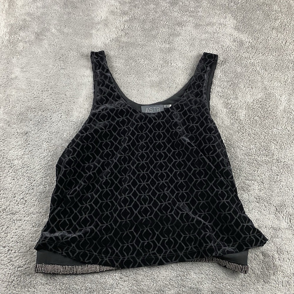 ASTR Beaded Hem Burnout Velvet Tank‎ Top Womens XS Black